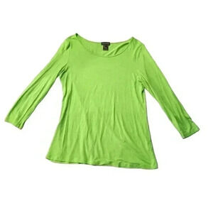 Multiples Shirt Sz S Long Sleeved Neon Green Light Stretch Basic Crew Round Neck